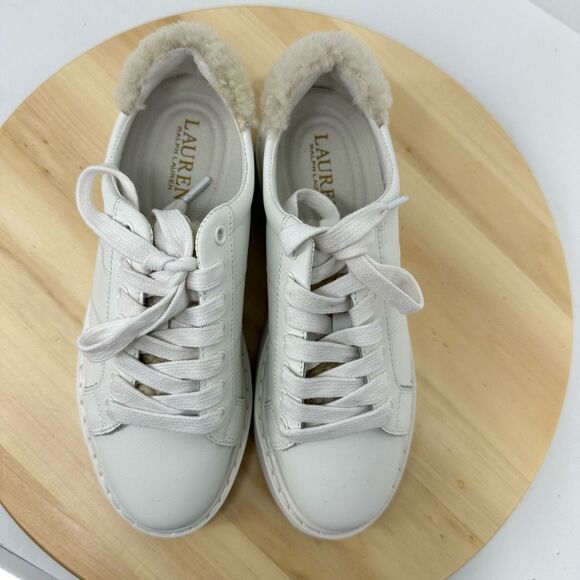 Ralph Lauren Angeline Womens White Leather Sneakers Shearling Trim US 5.5 EUR 36 - Picture 12 of 13